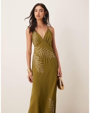 Maya Embellished Strappy Cross Back Maxi Dress - Green
