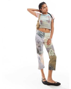Basic Pleasure Mode Aura Landscape Print Capri Trousers - White
