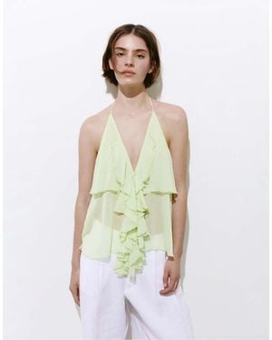 Pull&Bear Top Allacciato Al Collo Mela Con Volant - Verde