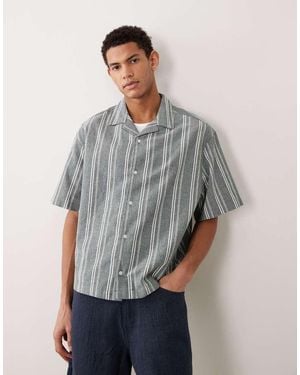 ASOS Boxy Oversized Linen Look Stripe Shirt - Grey
