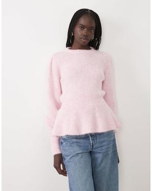 Vila Gerippter strickpullover mit peplum-saum - Pink