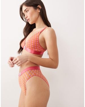 Lemonade Dolls Culotte taille haute en tulle stretch à carreaux - rose et orange - Multicolore