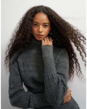 TOPSHOP Gestrickter pullover mit ziernähten und hohem kragen - Schwarz