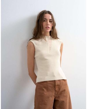 TOPSHOP Knitted Sheer Mix Cap Sleeve Top - White