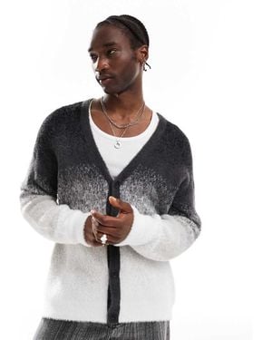 Collusion Fluffy Button Up Ombre Cardigan - Black