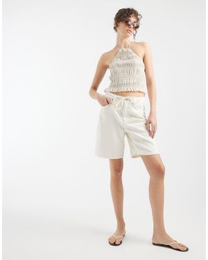 Vero Moda Villa Mid-rise Tie Waist Denim Bermuda Short - Natural