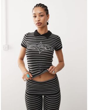 Basic Pleasure Mode Penelope Striped Collar Baby T-shirt Co-ord - Black