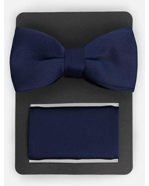 Maya Satin Bow Tie Pocket Square Set - Blue