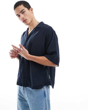 Only & Sons Camisa Azul Marino De Corte Holgado Con Solapas De Tejido Texturizado De