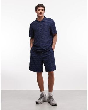 TRUE RELIGION Textured Terry Towelling Logo Shorts - Blue