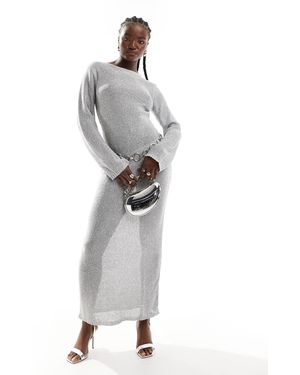 4th & Reckless Knitted Sequin Long Sleeve Maxi Dress - Grey
