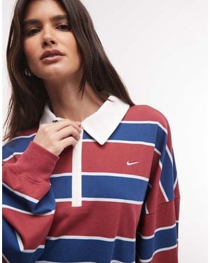 Nike Polo De Manga Larga A Rayas En Y Azul-Rojo