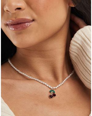 Accessorize Collar De Cuentas Estilo Perlas Con Colgante De Cerezas De - Marrón