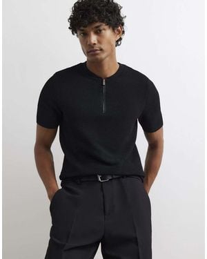 River Island Muscle Fit Textured Henley Neck Shirt - Blue