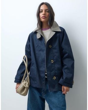 ASOS Cape Detail Trench With Plaid Liner - Blue