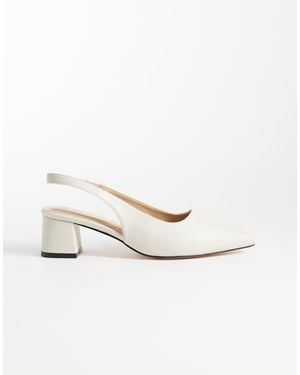 SEQWL Wide Fit Sorrento Sling Back Low Block Heeled Sandals - White