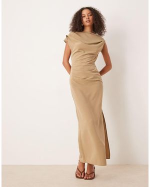 ASOS Asymmetric Cowl Front Midi Dress - Natural