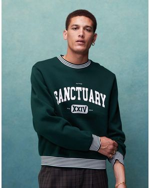 ASOS – es oversize-sweatshirt im college-look mit kastigem schnitt und print auf der brust - Grün