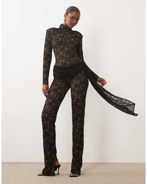 The Dolls House Flora Premium Sheer Lace Catsuit With Wrap Detail - Natural
