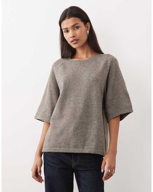 Vila Short Sleeve Boxy Soft Knitted T-shirt - Grey