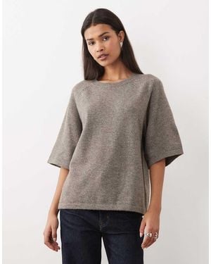 Vila Short Sleeve Boxy Soft Knitted T-shirt - Grey