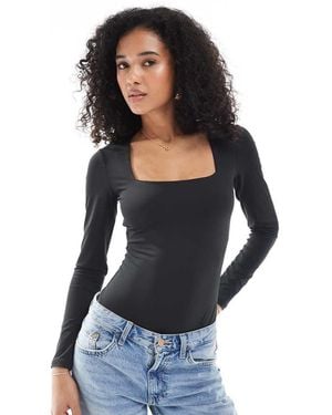New Look Long Sleeve Square Neck Bodysuit - Black