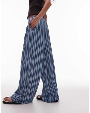 TOPSHOP Co Ord Satin Tie Waist Wide Leg Trouser - Blue