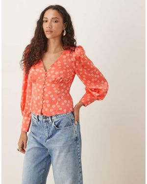 Glamorous Button Front Blouse - Red