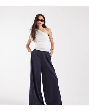 ASOS Tall Tailored Pleated Waist Wide Leg Trousers - Blue