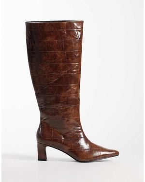 Public Desire Botas Por La Rodilla Con Tacón Boomer En Marrón Efecto Cocodrilo