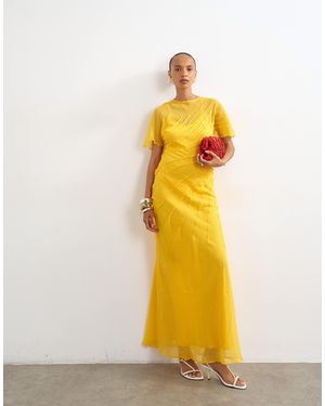 TOPSHOP Sheer Chiffon Maxi Dress With Pintuck Details - Yellow