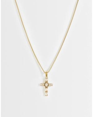 ASOS Waterproof Stainless Steel Citrine Crystal Stone Cross Pendant Necklace - Metallic