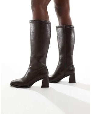 London Rebel Botas Por La Rodilla Marrón De Tacón Grueso Isla De