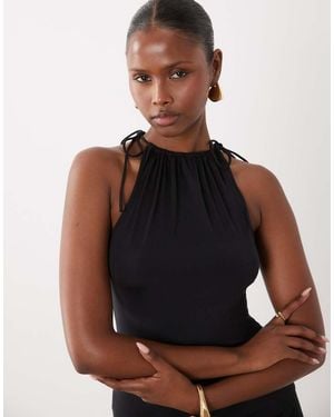 ASOS Slinky Ruched Neckline Tie Shoulder Sleeveless Top - Black