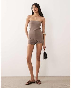 ASOS Knitted Cotton Blend Short Co-ord - Natural