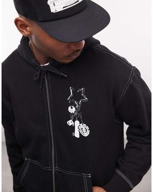 Element Felpa Con Cappuccio E Zip Nera Con Grafica Piccola - Blu