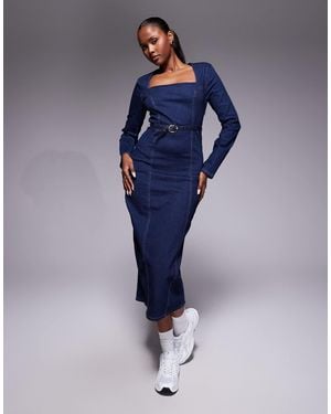 River Island River Ilsand Denim Belted Bodycon Dress - Blue