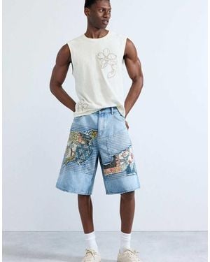 Desigual Denim Bermuda Shorts With Patches - Blue