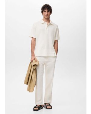 Mango Cotton Mix Knitted Rib Polo Shirt - White
