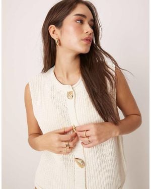 ASOS Knitted Boxy Waistcoat With Multi Shell Buttons - Natural
