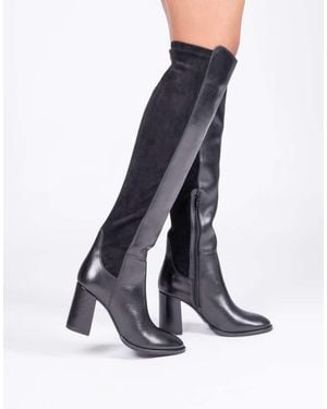OFF THE HOOK Halle Over-The-Knee Leather Boot With Block Heel And Inner Side Zip - Blue