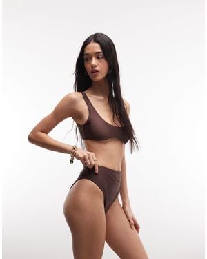 Collusion High Waist Bikini Bottoms - Brown