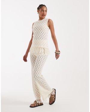 New Look Co-ord Tassel Hem Knitted Trousers - White