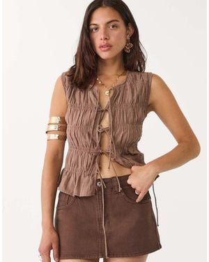 Stradivarius D62 Denim Skort - Brown