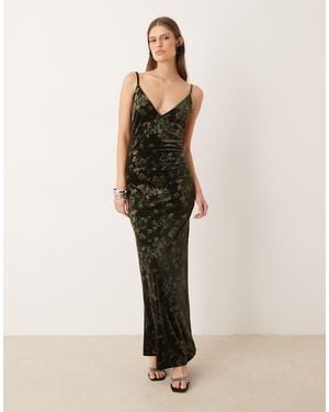 Gina Tricot Rose Jacquard Velvet Maxi Dress - Natural