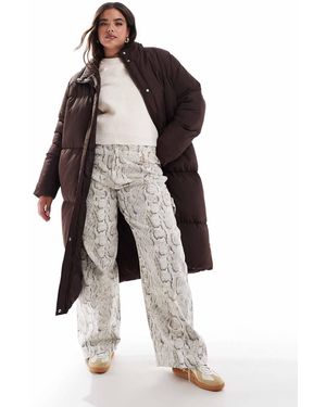 Threadbare Plus Maxi Puffer Coat With Hood - Brown
