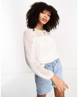 Vila Dobby Sleeve Blouse - White