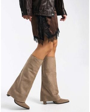 Bershka Heeled Trousers Boots - Natural