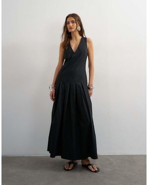 TOPSHOP Vestido Largo Estructurado Con Cintura Baja De Popelina - Negro