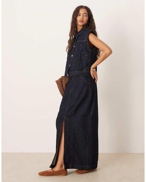 Vila Seam Detail Denim Midi Skirt - Blue